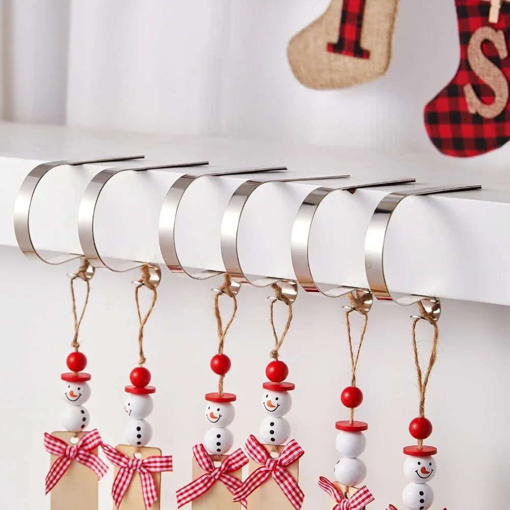 Set of 6 Non-Slip Silver Christmas Stocking Holders for Elegant Mantle Display